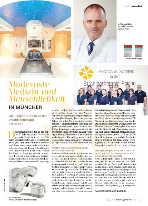 Modernste Medizin und Menschlichkeit - top magazin München - Frühjahr 2019